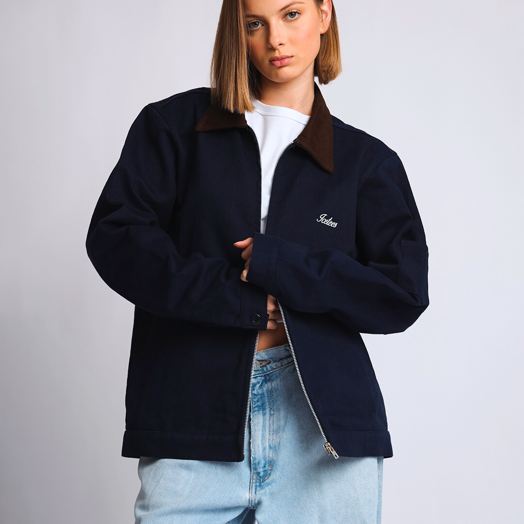 Icetees Unisex Work Jacket Navy/Brown