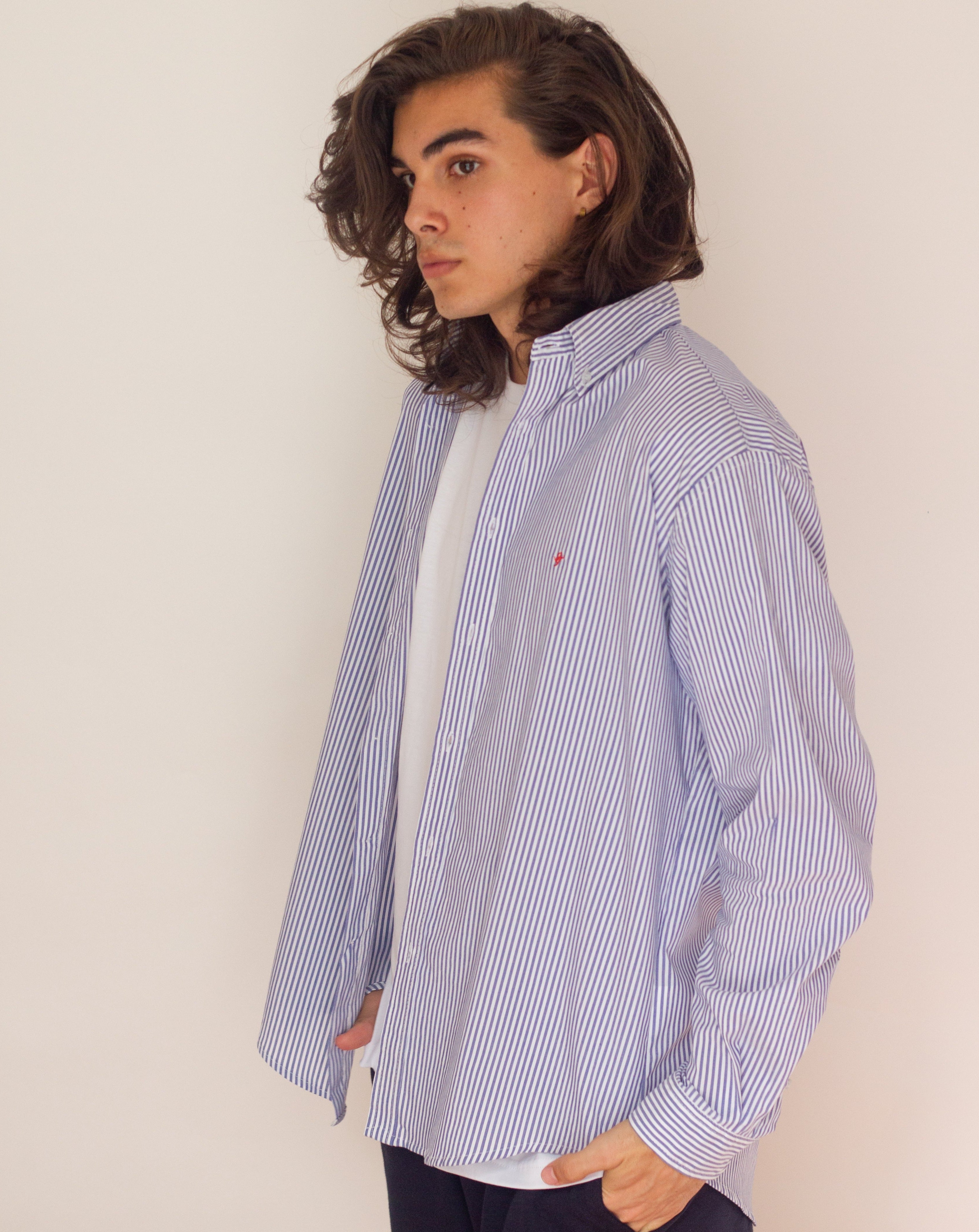 Icetees Stripped Man Shirt Azul/Blanco