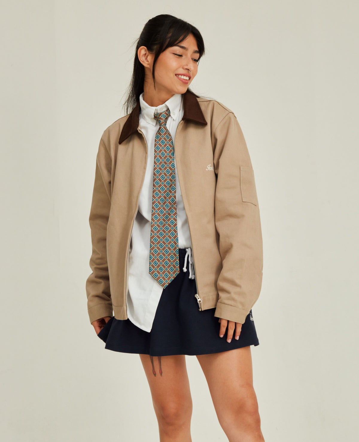 Icetees Unisex Work Jacket Beige/Brown