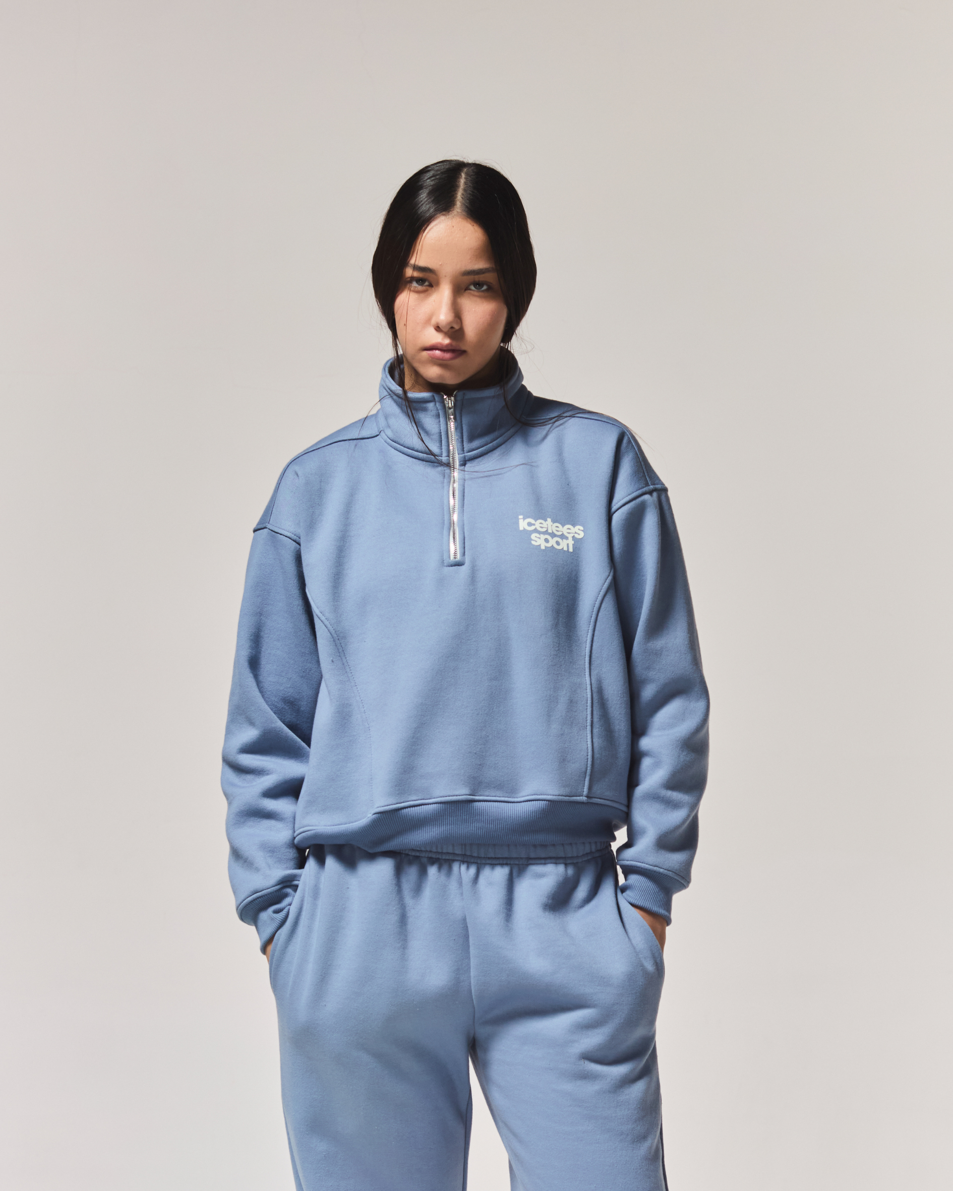 Icetees Crop Quarter-zip Sweater Denim